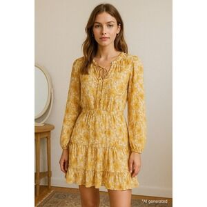 Dear John Womens Dress Size S Floral Long Sleeve Ruffle Boho Cottage Romantic